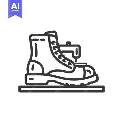 Popular premium asset: Minimalist line icon of a sewing machine stitching a sturdy work boot.