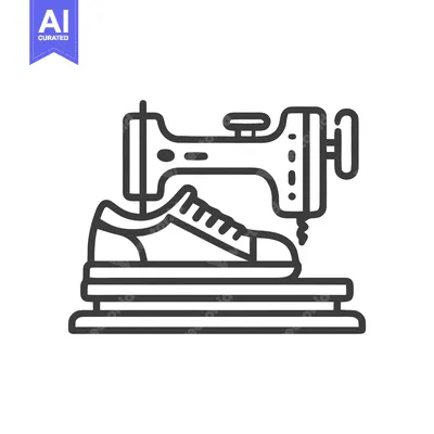 Popular premium asset: Minimalist Line Art Icon of Sewing Machine and Sneaker Shoe for Footwe