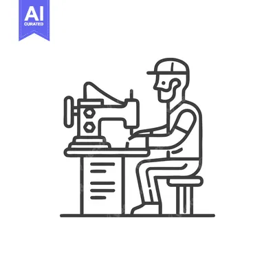 Artisan at Work: Clean Line Art Icon of a Tailor at a Sewing Machine