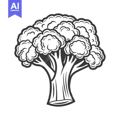 A Black and White Illustration of a Broccoli Floret