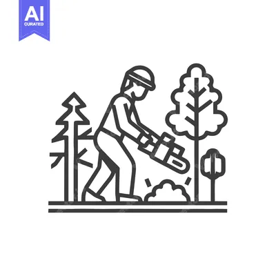 Minimalist Line Art of a Lumberjack with a Chainsaw Clearing a Forest
