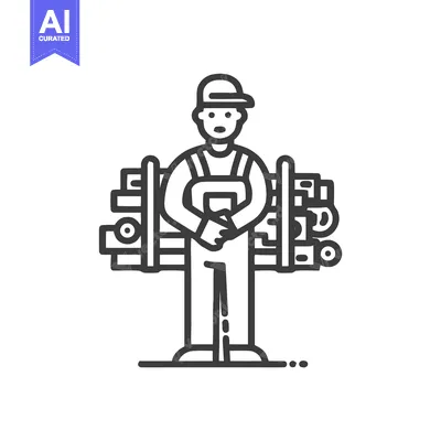 Industrial Printer in Overalls Operating Machinery, a Minimalist Line