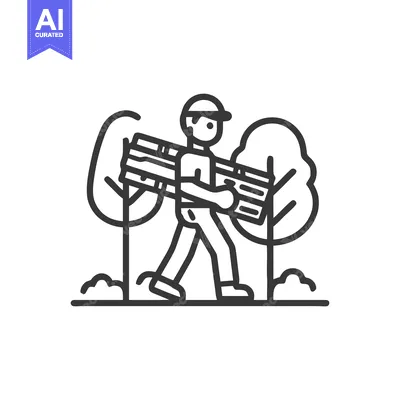 Popular premium asset: Bold Line Art of a Laborer Carrying Lumber Through a Stylized Park