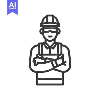 Aset premium populer: Confident Engineer with Crossed Arms, Hard Hat and Goggles Line Art Ic