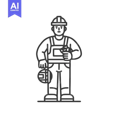 Dedicated Construction Worker with Tools, a Bold Monochrome Line Icon