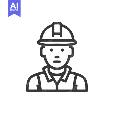 Aset premium populer: Simple Line Art Icon of a Construction Worker in a Hard Hat and Vest