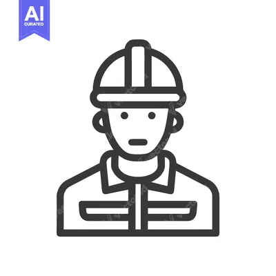 Industrial Worker with Hard Hat: A Minimalist Outline Vector Icon