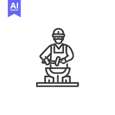 Modern Line Art Icon of a Blacksmith Forging Metal on an Anvil