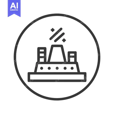 Minimalist factory icon with a central smokestack, a clean line art sy
