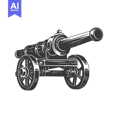 Aset premium populer: A Black and White Illustration of a Cannon on Wheels