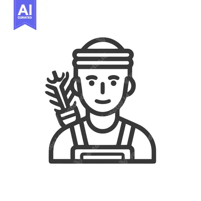 Aset desain premium: Rustic Archer Character with Quiver and Overalls Line Art Icon