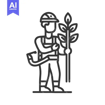 Guardian of Nature: Worker in Protective Gear Holding a Sapling Line A