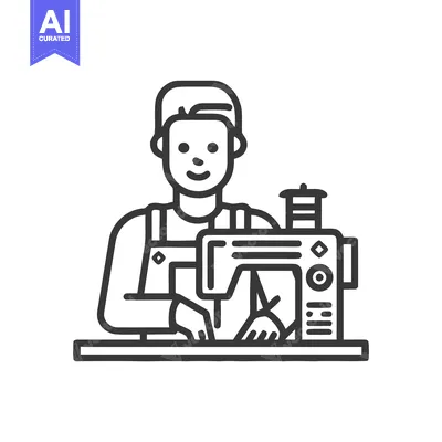 Popular premium asset: Smiling Craftsperson Operating Sewing Machine Line Art Icon