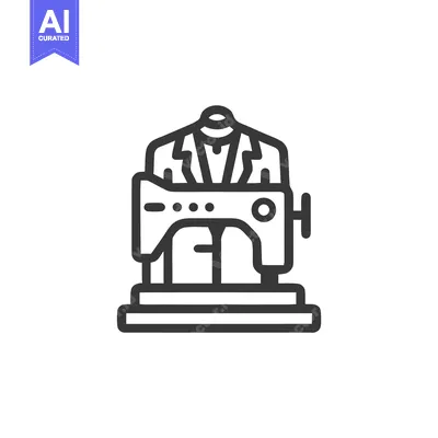 Aset desain premium: Elegant Bespoke Tailoring Craft Icon: Sewing Machine with Suit Jacket
