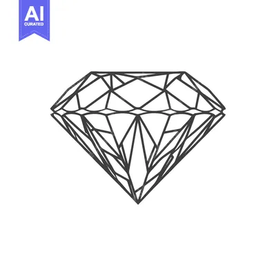 Sleek Black Outline Diamond Icon: Minimalist Vector Gemstone Illustrat