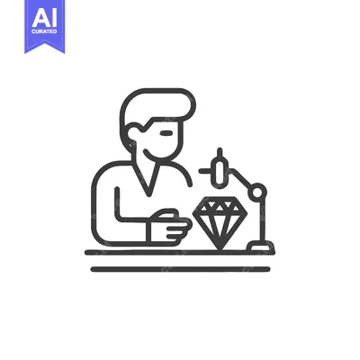 Artisan Jeweler Inspecting Diamond with Precision Tool Line Icon