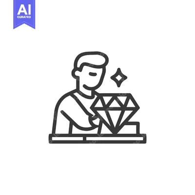 Focused Jeweler Appraising a Large, Sparkling Diamond Line Art Icon