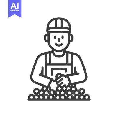 Aset premium populer: Clean Line Art Icon of Smiling Worker in Hard Hat and Overalls Holding