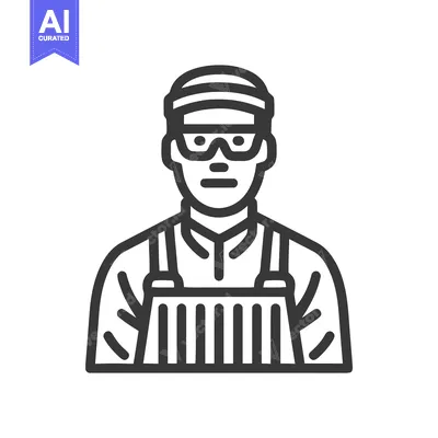 Aset premium populer: Minimalist Line Icon of Skilled Worker in Safety Glasses and Striped A