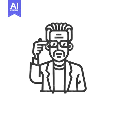 Aset premium populer: Smart Man Line Icon Pointing to Temple, Illustrating Deep Thought, Gen