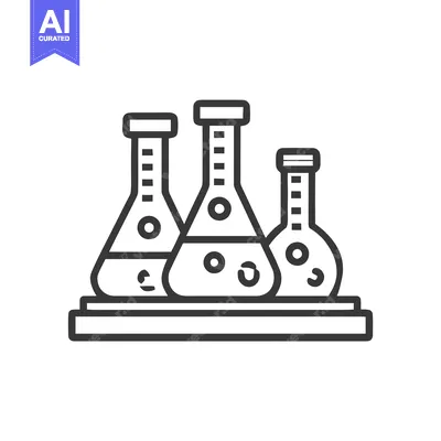 Aset premium populer: Modern Outline Icon of Three Distinct Laboratory Flasks with Liquid an