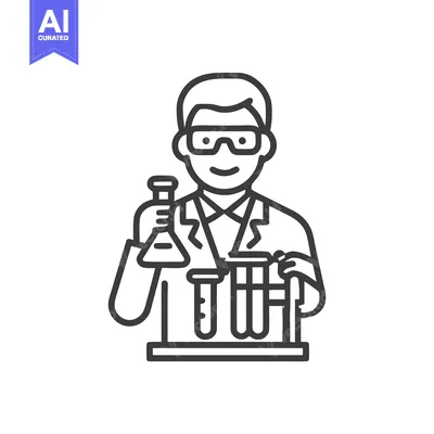 Popular premium asset: Minimalist Line Art Scientist Icon with Flask and Test Tubes, Symboliz