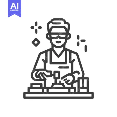 Popular premium asset: Focused Artisan in Goggles Crafting at a Workbench, Line Art Vector