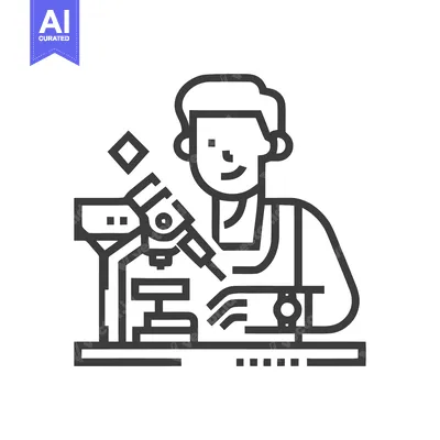Precision Craftsmanship: Gemologist with Laser Microscope Line Art Ico