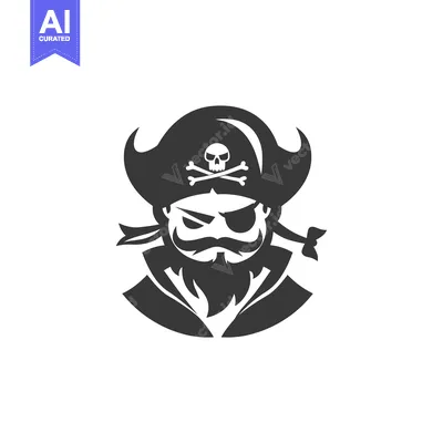 A Black and White Illustration of a Cartoon Pirate with an Eyepatch