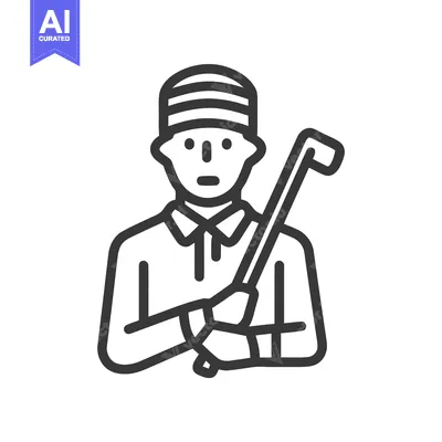 Bold Line Art Icon of a Golfer in a Striped Hat