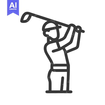 Modern Golfer Icon with Bold Outline at Peak Backswing