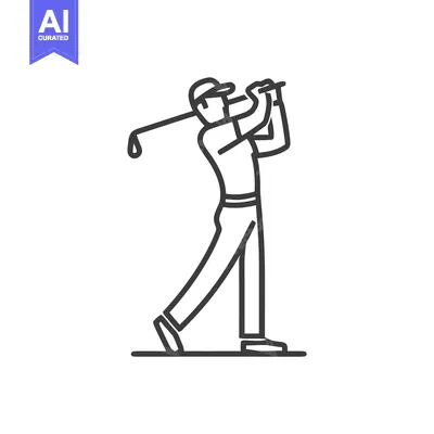 Premium design asset: Stylized Golfer Icon Capturing a Powerful Swing in Minimalist Line Art