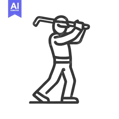 Aset desain premium: Stylized Golfer Figure in a Dynamic Backswing Pose, Minimalist Line Ar