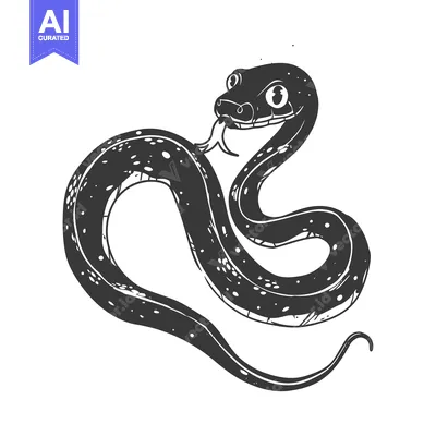 Aset premium populer: A Black and White Illustration of a Cartoon Snake