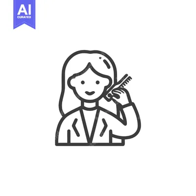 Popular premium asset: Smiling Woman Combing Hair, Minimalist Outline Icon for Beauty and Gro