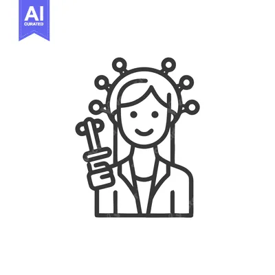Line Art Icon of a Female Scientist Crowned by a Coronavirus Particle