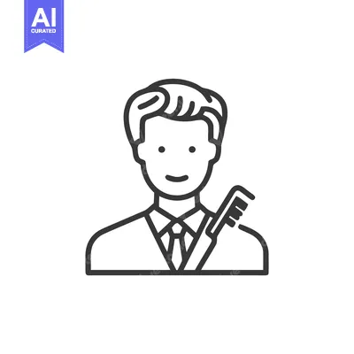 Dapper Hairdresser or Well-Groomed Man with Comb Line Art Icon