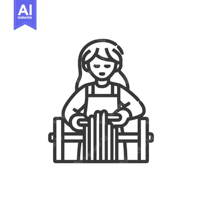 Woman in Apron Making Fresh Pasta, Minimalist Line Art Icon