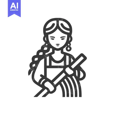 Aset desain premium: Serene Woman with Braids Making Fresh Pasta, a Minimalist Line Art Ico