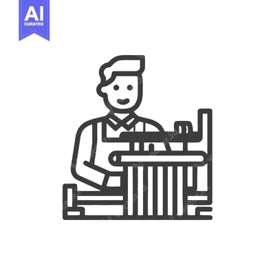 Cheerful Artisan Weaving on a Handloom, Minimalist Line Art Icon