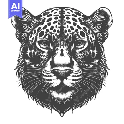 A Black and White Illustration of a Cheetah's Head