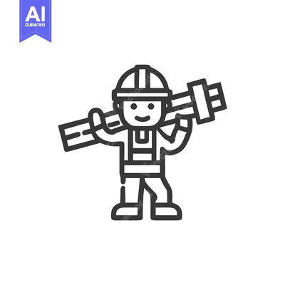 Popular premium asset: Cheerful Construction Worker Carrying a Wooden Beam, Minimalist Line A