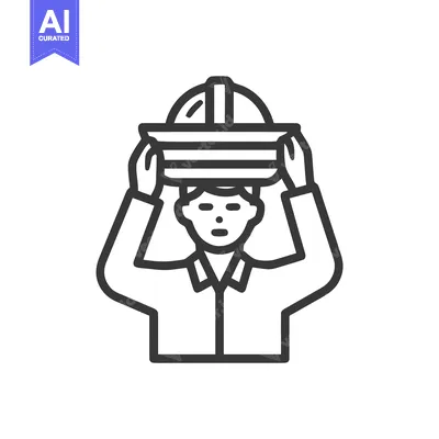 Worker Carrying a Construction Basin on Head, Minimalist Line Art Icon