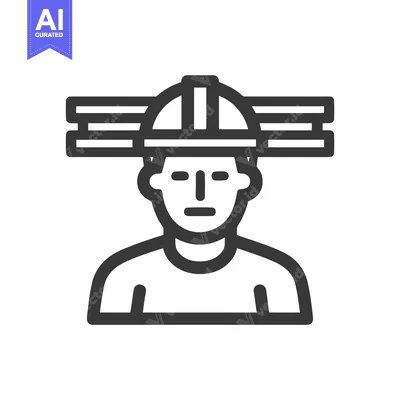 Minimalist Line Icon of a Laborer with Beams on Hard Hat