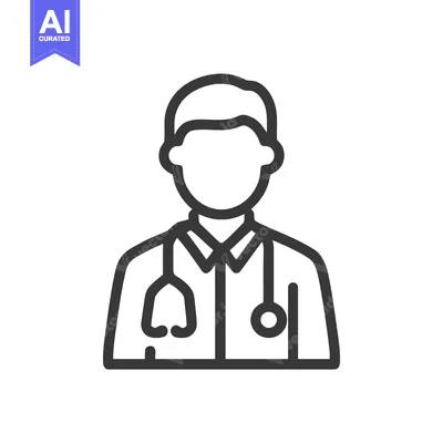 Aset premium populer: Minimalist Male Doctor Icon with Stethoscope, Clean Line Art Vector Gr