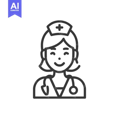 Aset premium populer: Friendly Nurse Character Line Icon with Stethoscope and Cross Cap