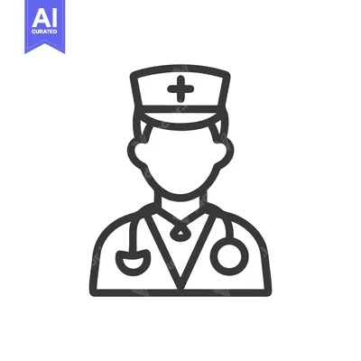 Bold Outline Icon of a Faceless Doctor with Stethoscope and Medical Ca