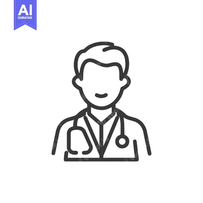 Aset premium populer: Minimalist Line Art Icon of a Friendly Male Doctor with Stethoscope
