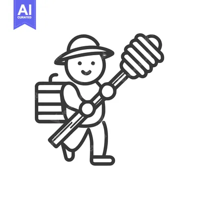 Popular premium asset: Minimalist Line Art Icon of a Cheerful Beekeeper with Honey Dipper