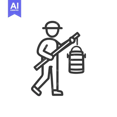 Minimalist Line Art Icon of a Walking Figure Carrying a Lantern on a P